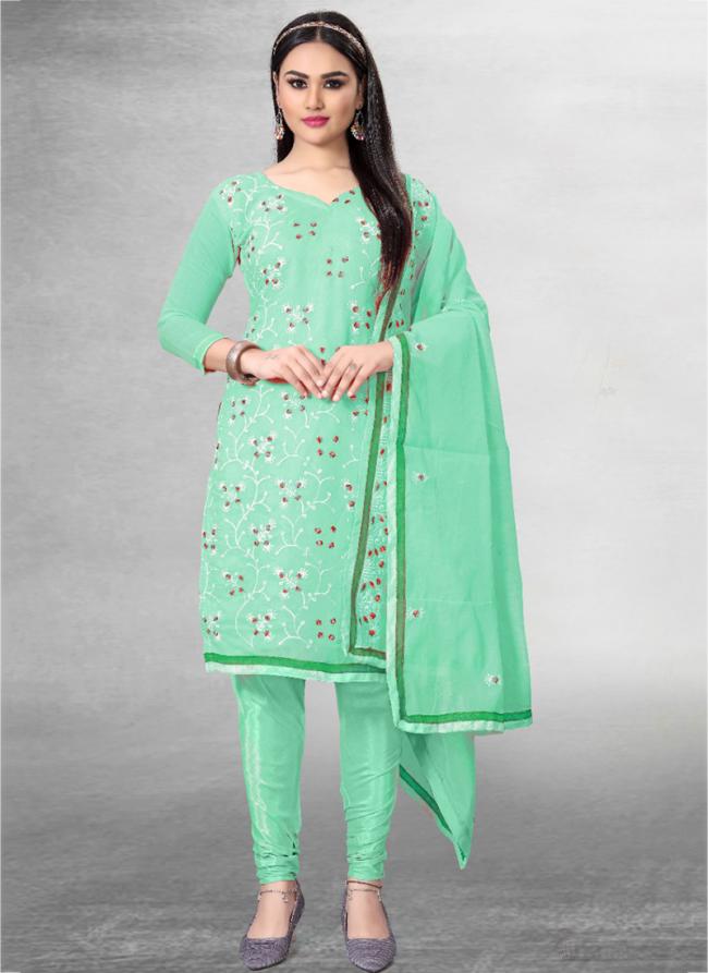 Modal Chanderi Pista Green Festival Wear Embroidery Work Churidar Suit